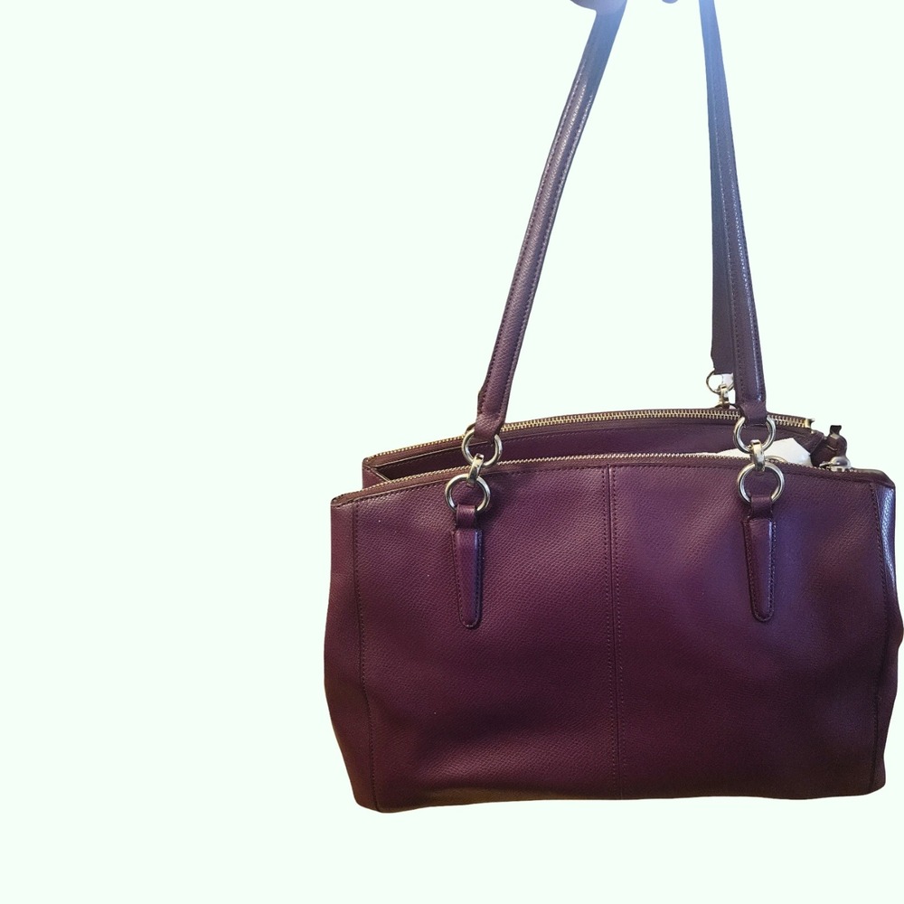 Coach Minetta Crossgrain Leather Tote Bag Plum Purple Gold Hardware Handbag - Picture 4 of 12